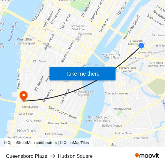Queensboro Plaza to Hudson Square map