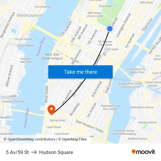 5 Av/59 St to Hudson Square map