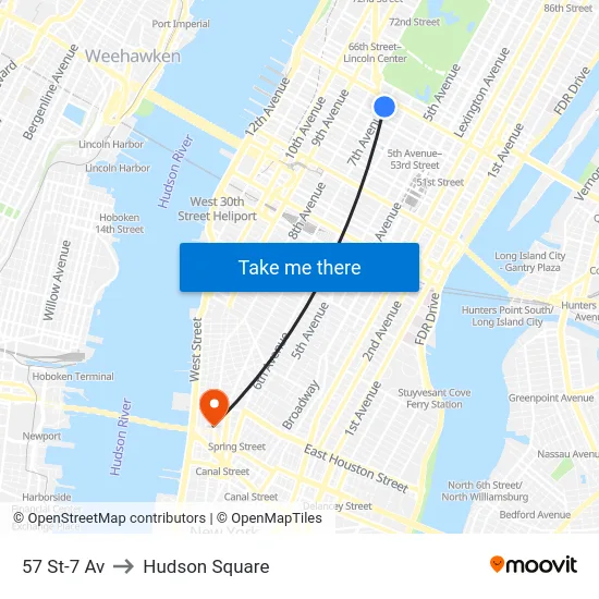 57 St-7 Av to Hudson Square map