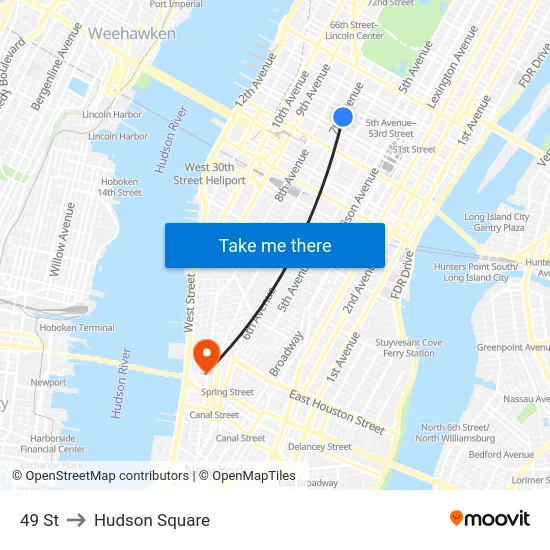 49 St to Hudson Square map