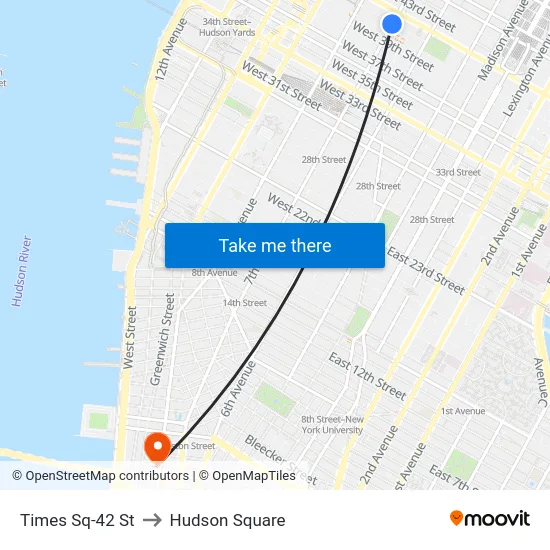 Times Sq-42 St to Hudson Square map