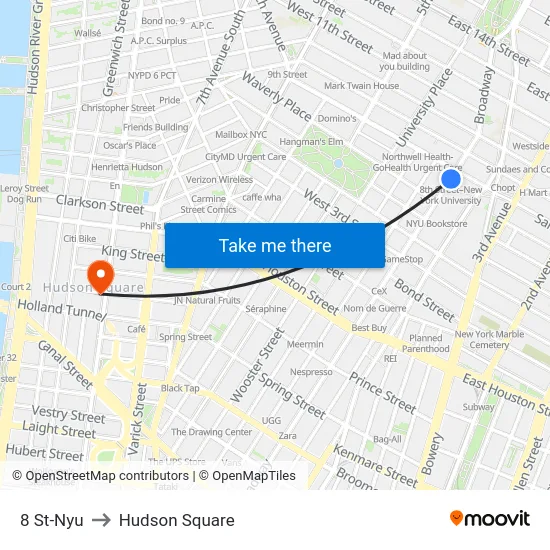 8 St-Nyu to Hudson Square map