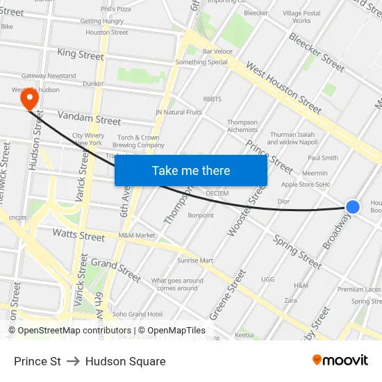 Prince St to Hudson Square map