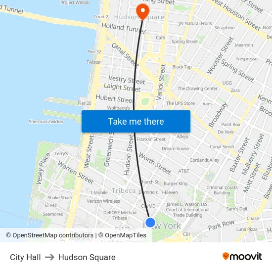 City Hall to Hudson Square map