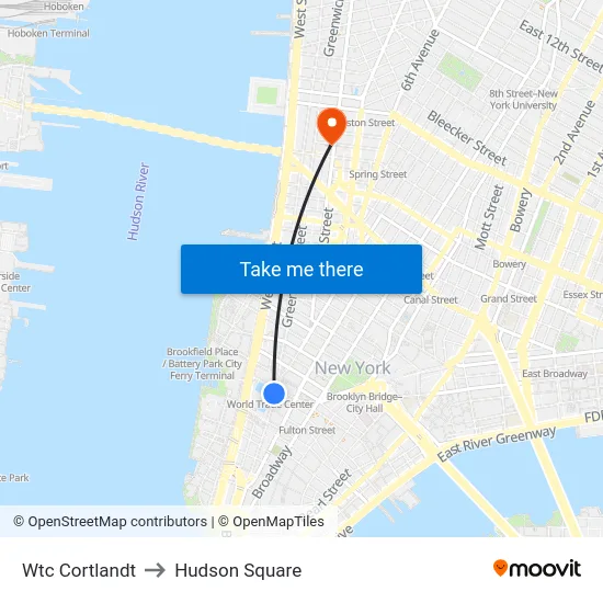 Wtc Cortlandt to Hudson Square map