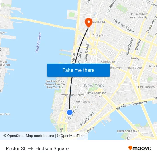 Rector St to Hudson Square map