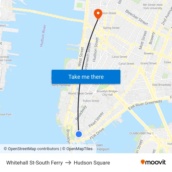 Whitehall St-South Ferry to Hudson Square map