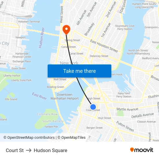 Court St to Hudson Square map