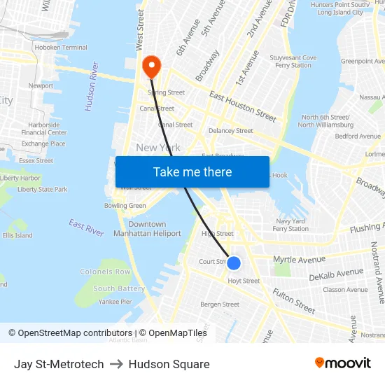 Jay St-Metrotech to Hudson Square map