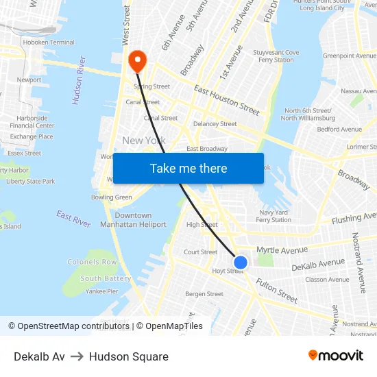 Dekalb Av to Hudson Square map