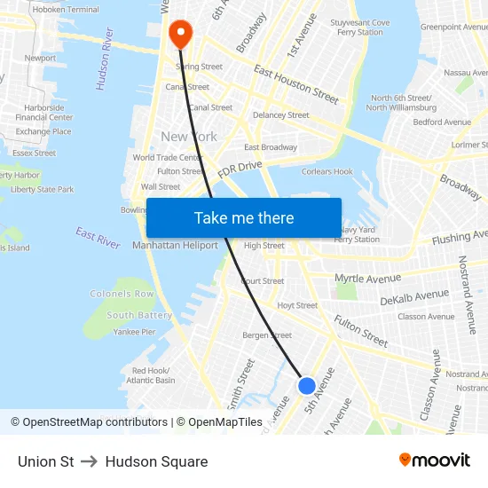 Union St to Hudson Square map