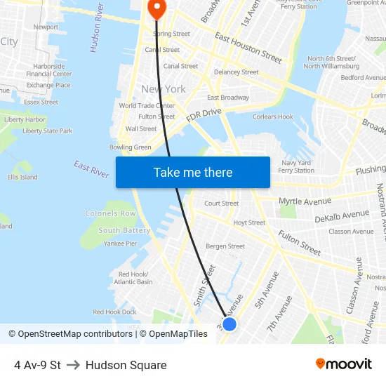 4 Av-9 St to Hudson Square map