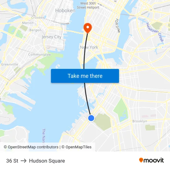 36 St to Hudson Square map