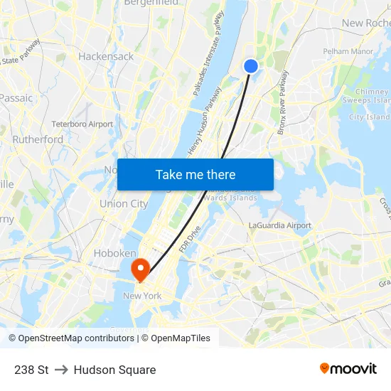238 St to Hudson Square map
