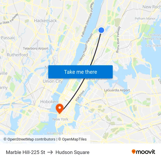 Marble Hill-225 St to Hudson Square map