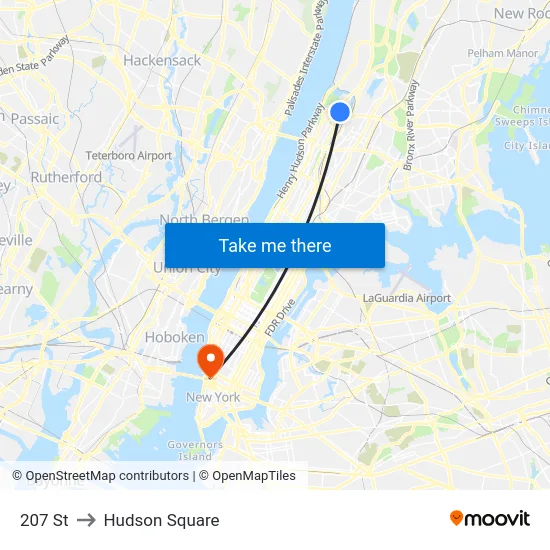 207 St to Hudson Square map