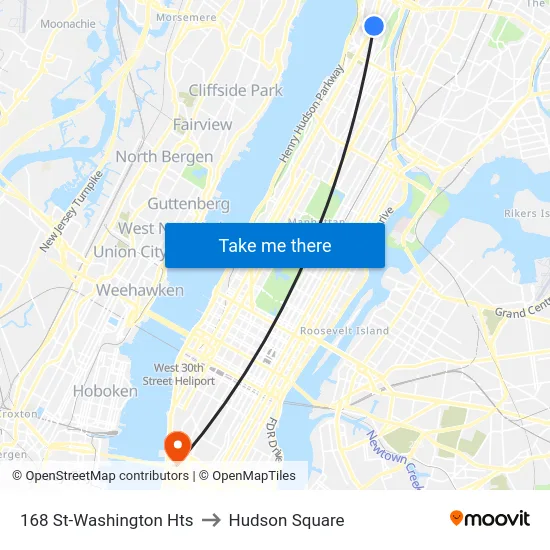168 St-Washington Hts to Hudson Square map