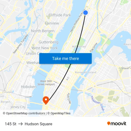 145 St to Hudson Square map