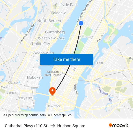 Cathedral Pkwy (110 St) to Hudson Square map