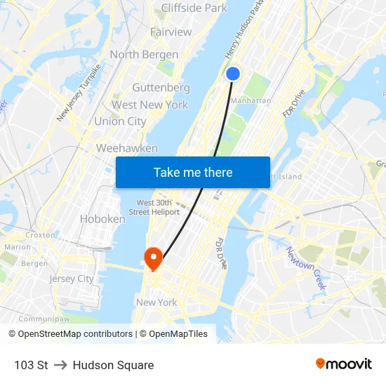 103 St to Hudson Square map