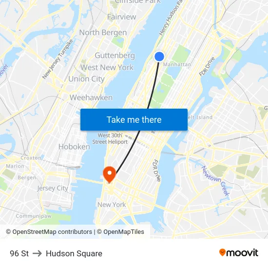 96 St to Hudson Square map
