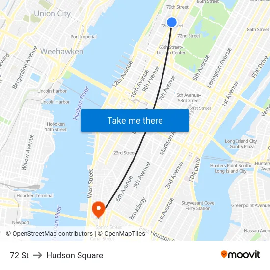 72 St to Hudson Square map