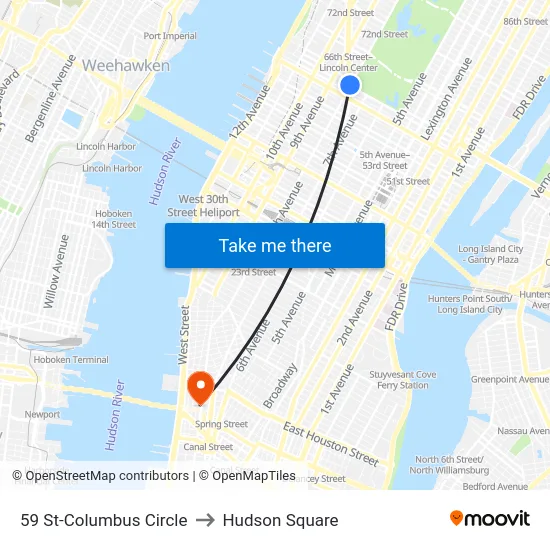 59 St-Columbus Circle to Hudson Square map