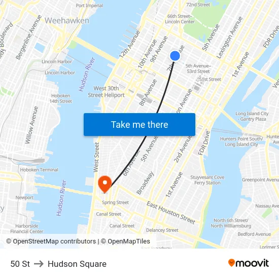 50 St to Hudson Square map