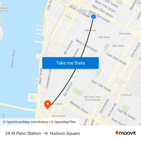 34 St-Penn Station to Hudson Square map