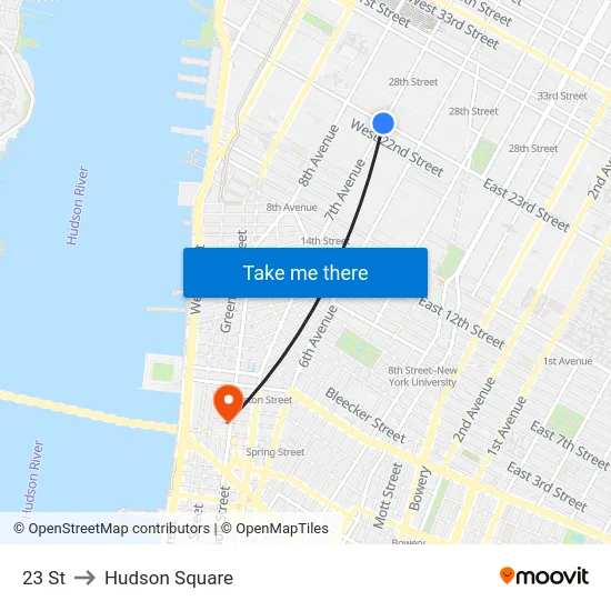 23 St to Hudson Square map