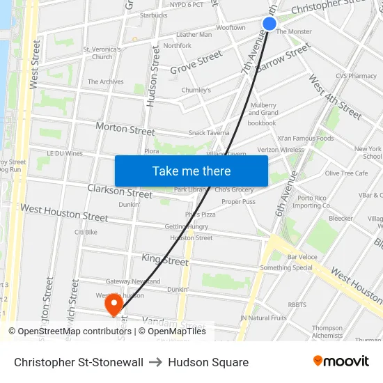 Christopher St-Stonewall to Hudson Square map