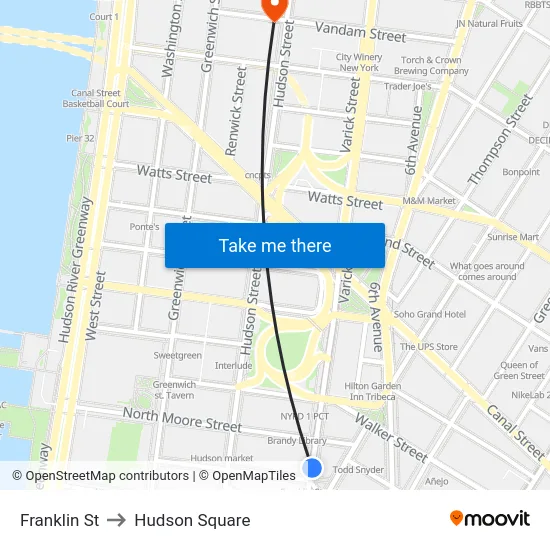 Franklin St to Hudson Square map