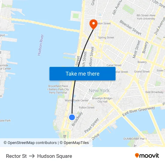 Rector St to Hudson Square map