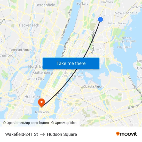 Wakefield-241 St to Hudson Square map