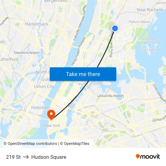 219 St to Hudson Square map