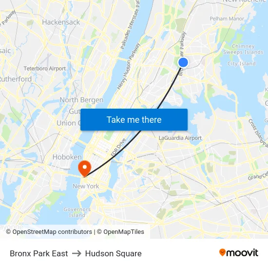 Bronx Park East to Hudson Square map
