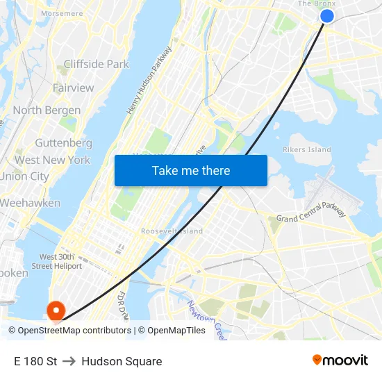 E 180 St to Hudson Square map
