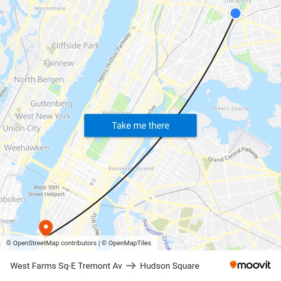 West Farms Sq-E Tremont Av to Hudson Square map