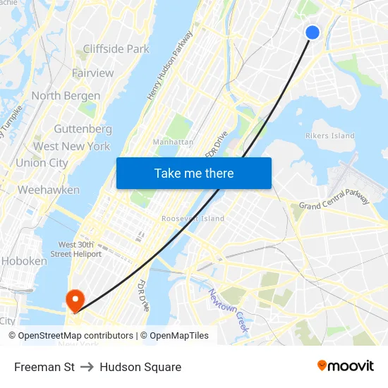 Freeman St to Hudson Square map