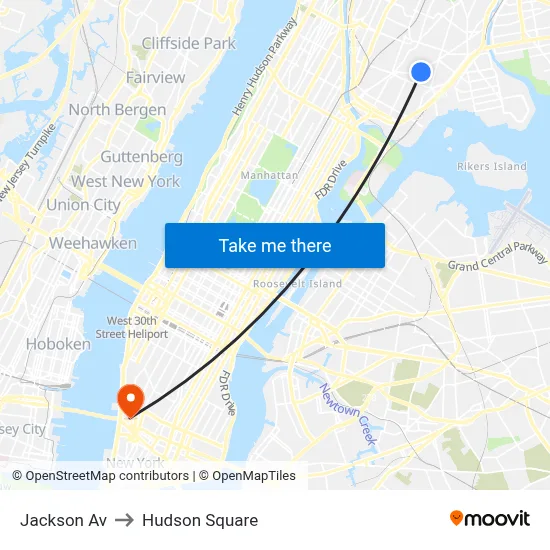 Jackson Av to Hudson Square map