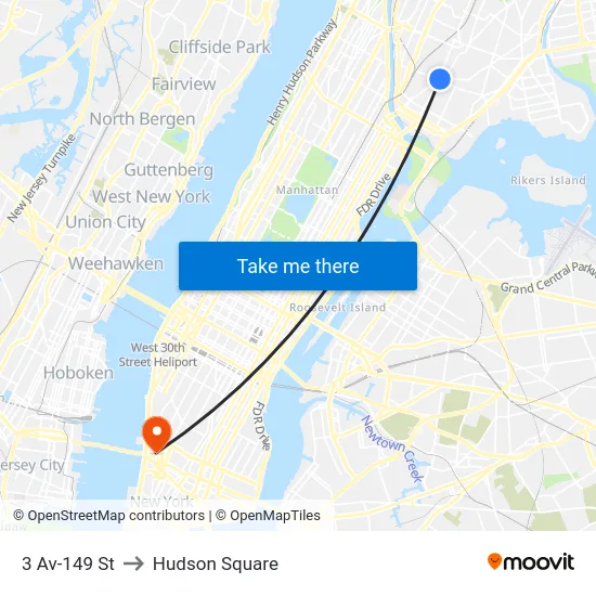 3 Av-149 St to Hudson Square map