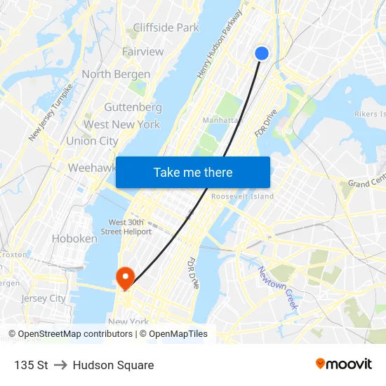 135 St to Hudson Square map