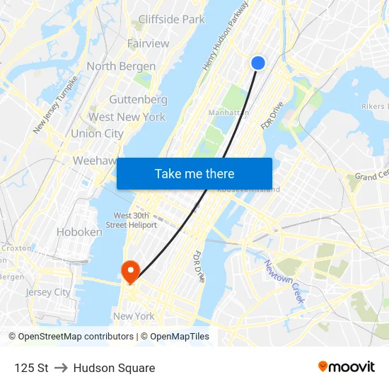 125 St to Hudson Square map