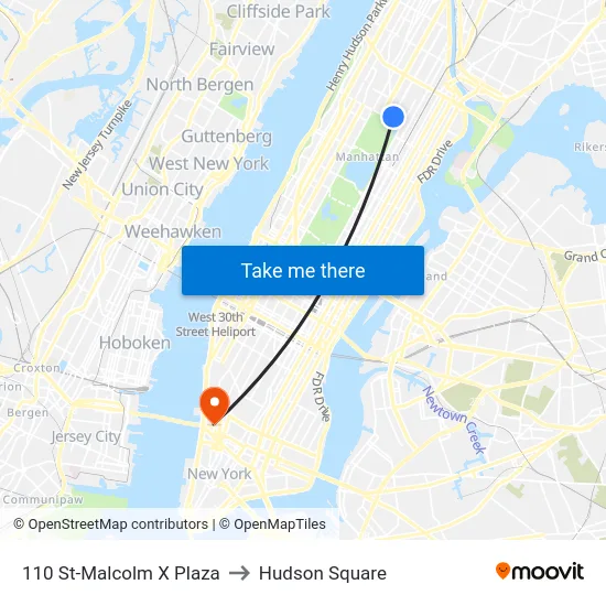 110 St-Malcolm X Plaza to Hudson Square map