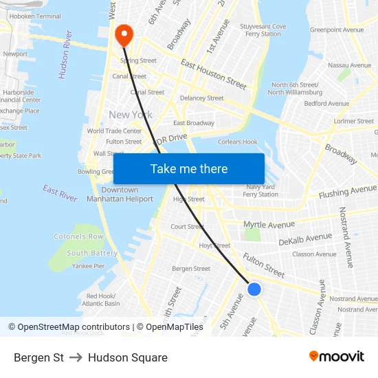 Bergen St to Hudson Square map