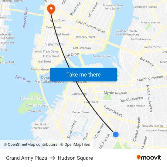 Grand Army Plaza to Hudson Square map