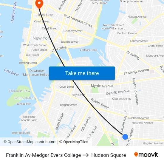 Franklin Av-Medgar Evers College to Hudson Square map