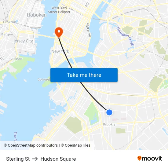 Sterling St to Hudson Square map