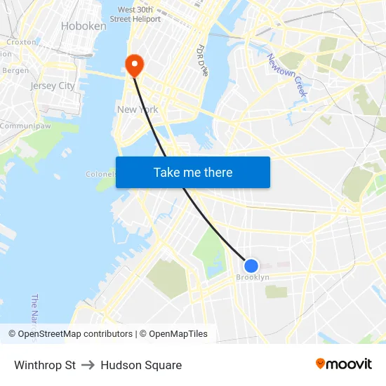 Winthrop St to Hudson Square map