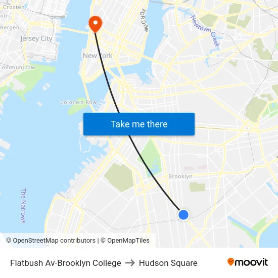 Flatbush Av-Brooklyn College to Hudson Square map